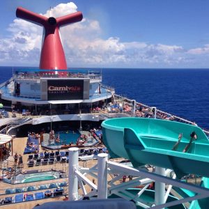 Outdoors on Carnival Liberty over looking Lido deck. 