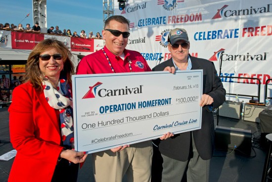 Carnival made a $100,000 donation to Operation Homefront. Photo by Andy Newman/Carnival Cruise Line