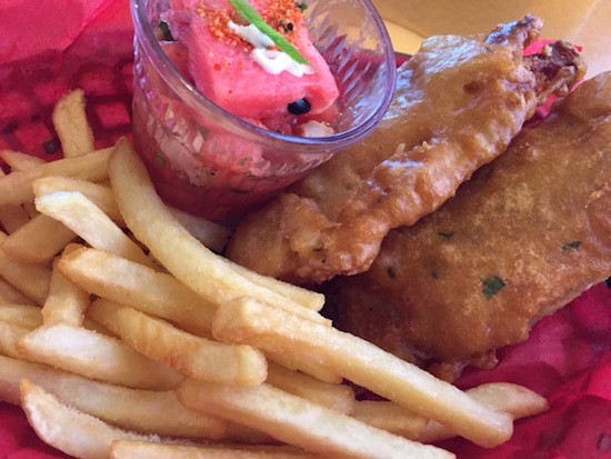 FIsh and Chips with Tuna Watermelon. 