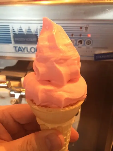 Strawberry ice cream on lido deck.