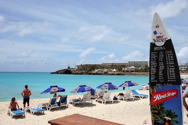 Maho Beach white sand blue sea