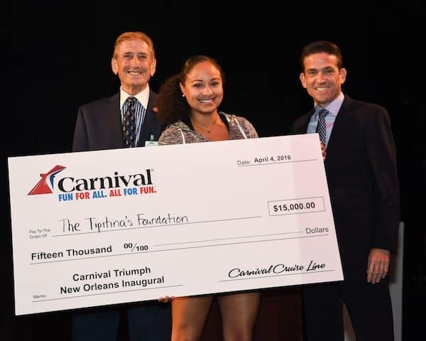 Gary LaGrange, President and CEO of the Port of New Orleans, singer Robin Barnes, representing the Tipitina's Foundation, and Carlos Torres de Navarra, Commercial Port Operations for Carnival Cruise Line