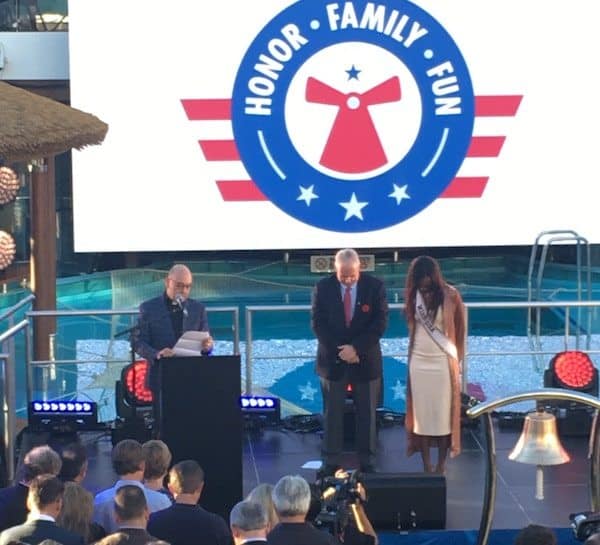 The prayer right before the official naming and blessing of the ship. Deshauna Barber is seen on the right.