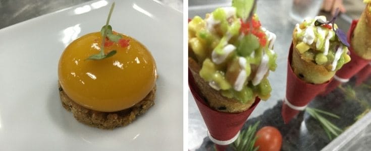 mango sphere / salmon tartar cornets