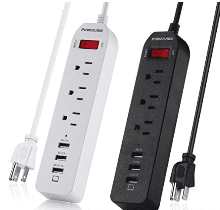 two power strips with surge protection