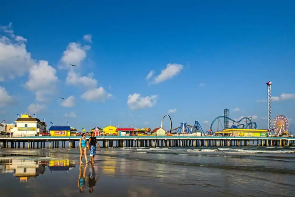 beach side roller coaster and ferris wheel