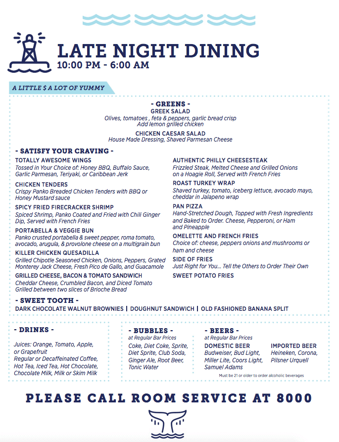 carnival freedom 5 day cruise menu