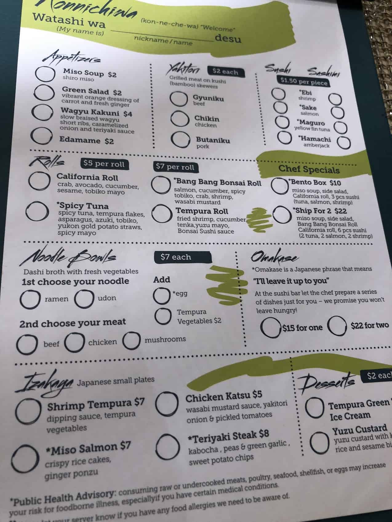 Review Carnival Cruise Line's Bonsai Sushi