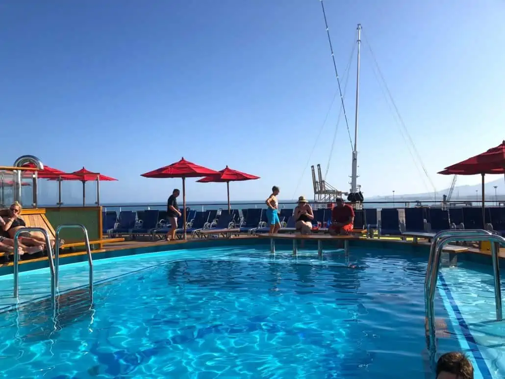 loungers and pool in the ship