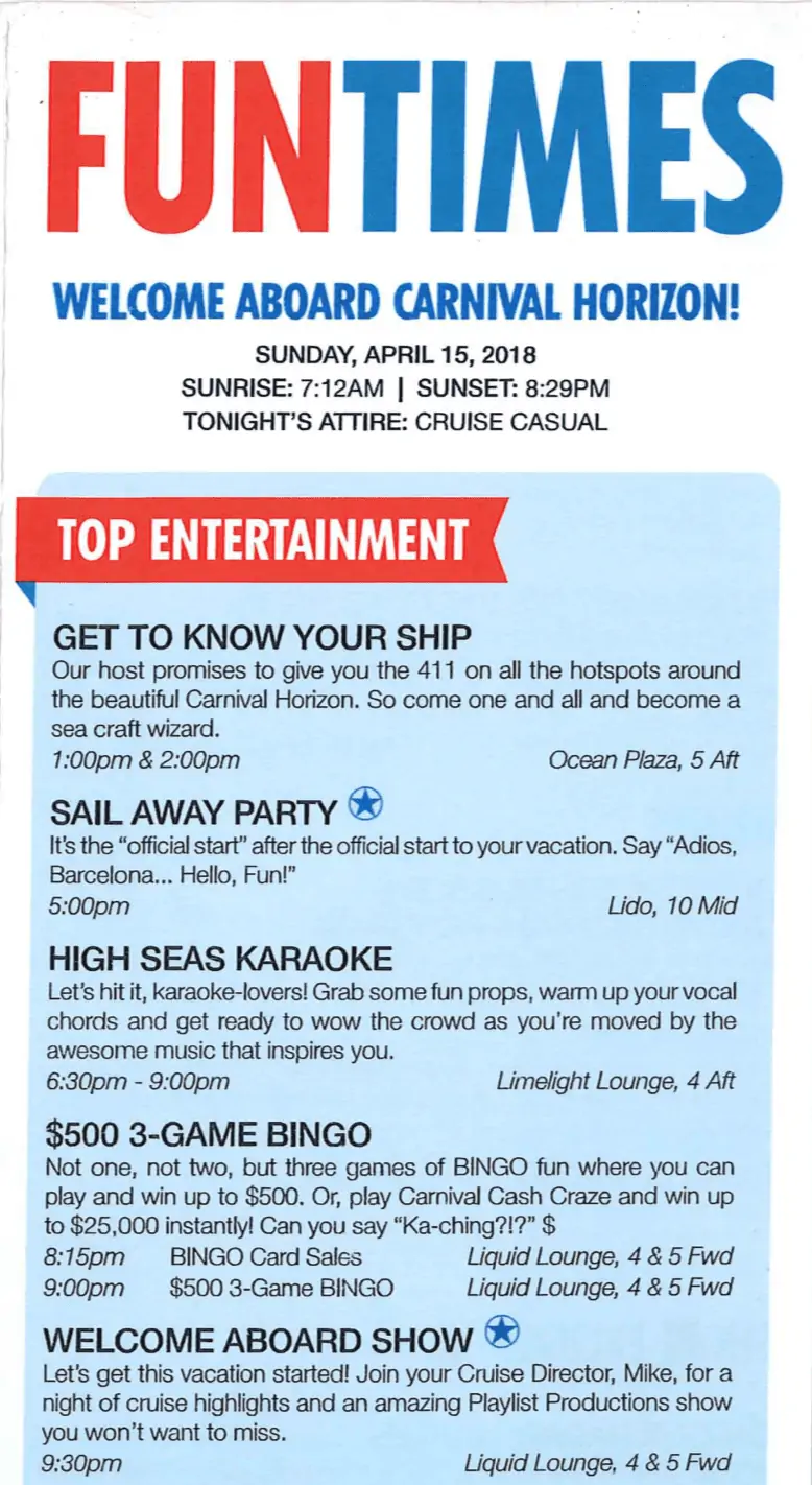 carnival cruise fun times newsletter