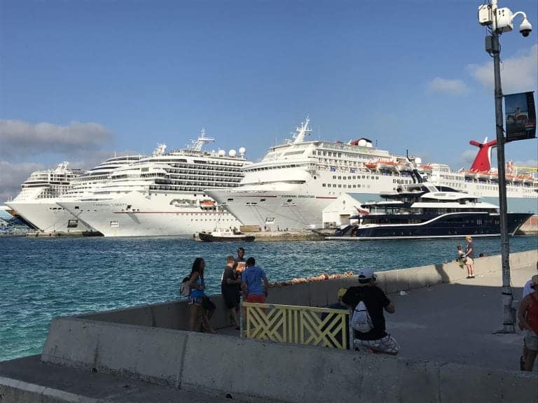 Cruise ships docked in Nassau, Bahamas.