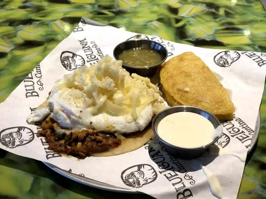 juevos rancheros and an arepa from BlueIguana Cantina