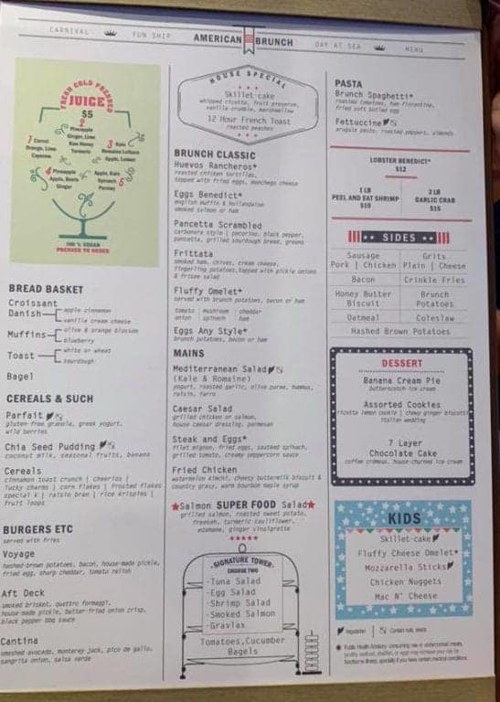 Carnival Testing New Sea Day Brunch Menu