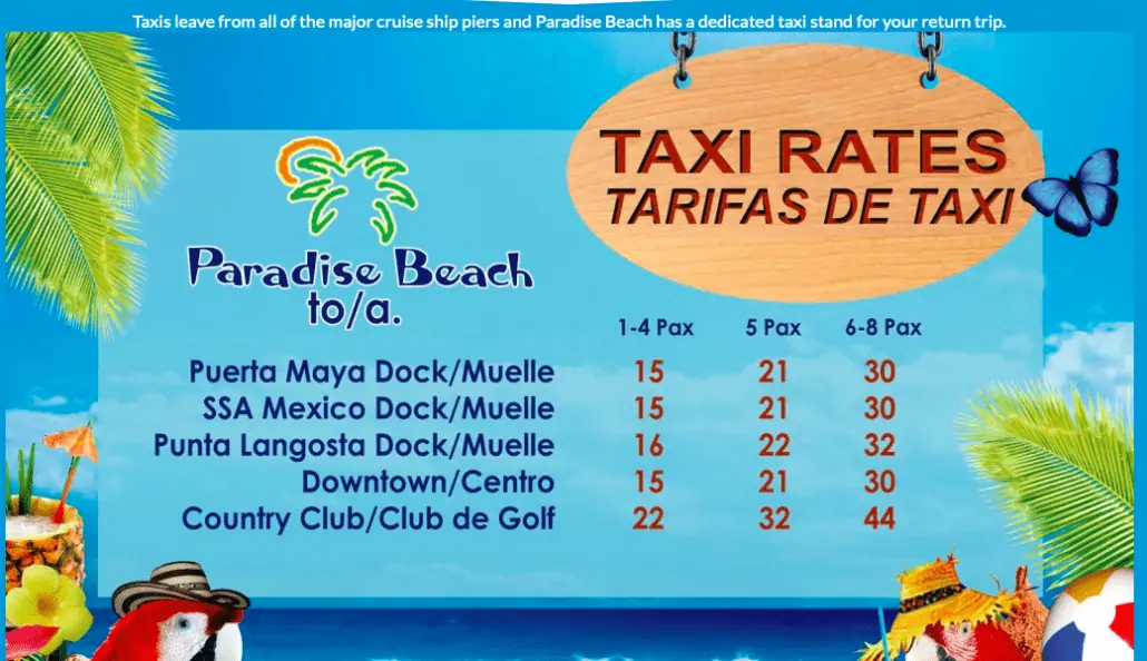 Taxi rates paradise beach