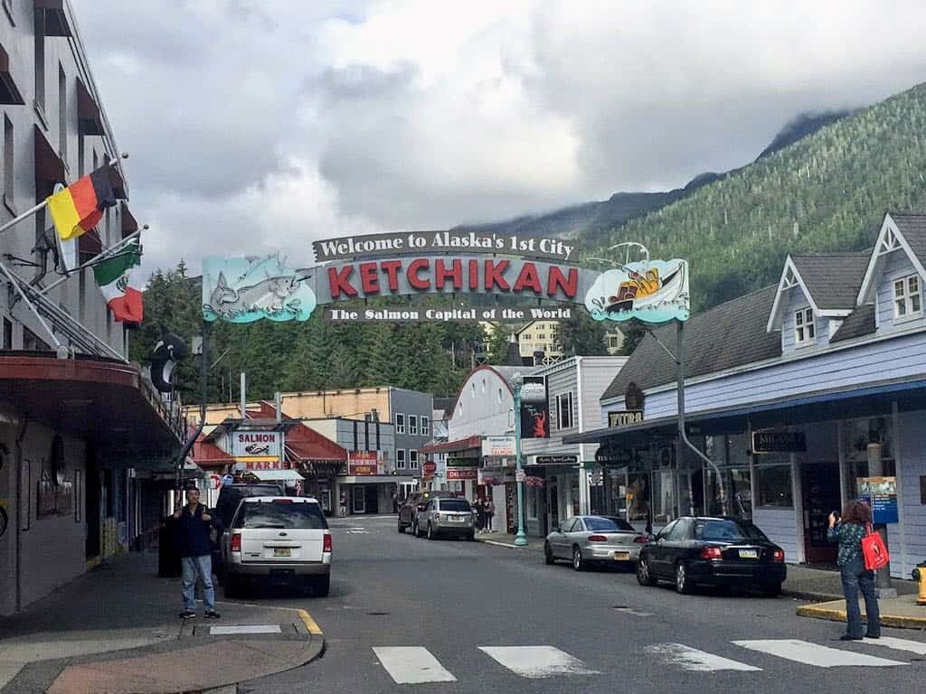 View of the welcome sign in Ketchikan, Alaska