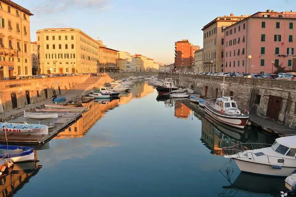 Livorno with boats docked at the side