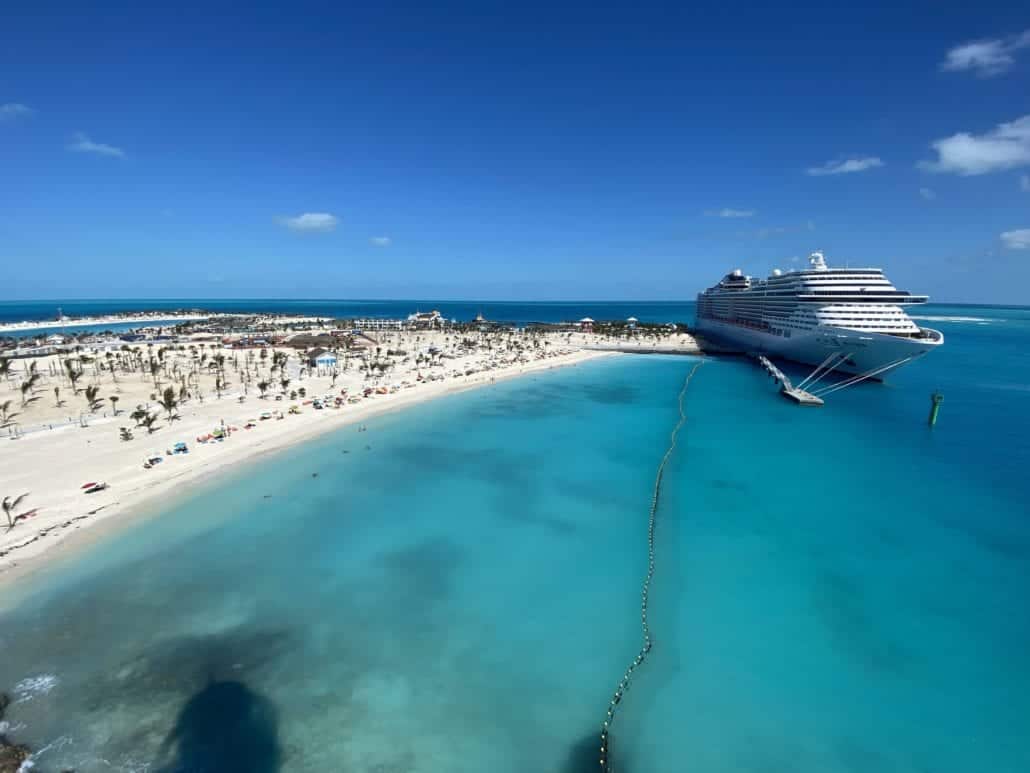 Aerial view of the beach at Ocean Cay MSC Marine Reserve.