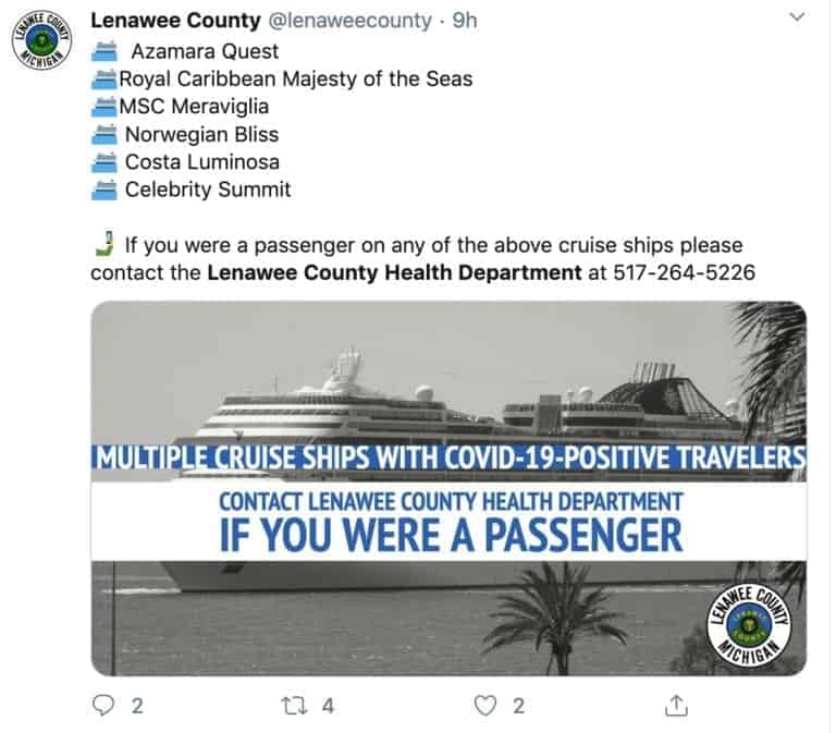 Passengers From Six Cruise Ships Tested Positive For COVID19