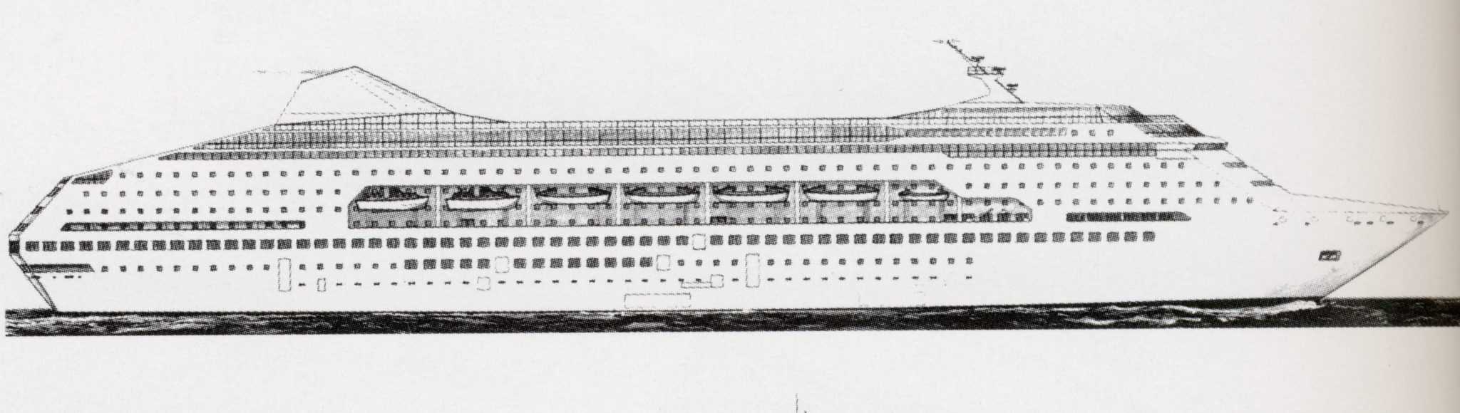 The original profile for the Sitmar newbuild that would become Crown Princess. Peter Knego collection.