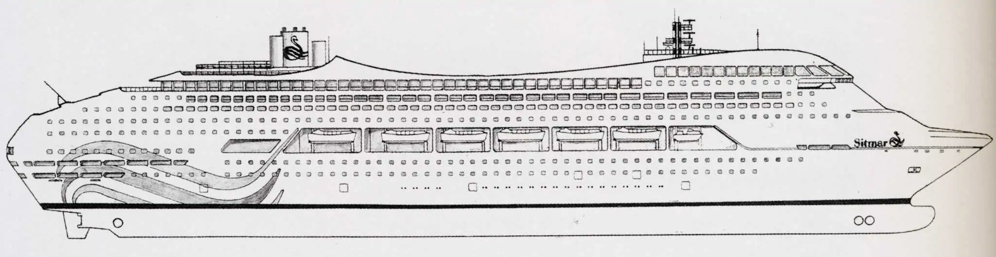 An early version of the Renzo Piano design for Crown Princess. Peter Knego collection.