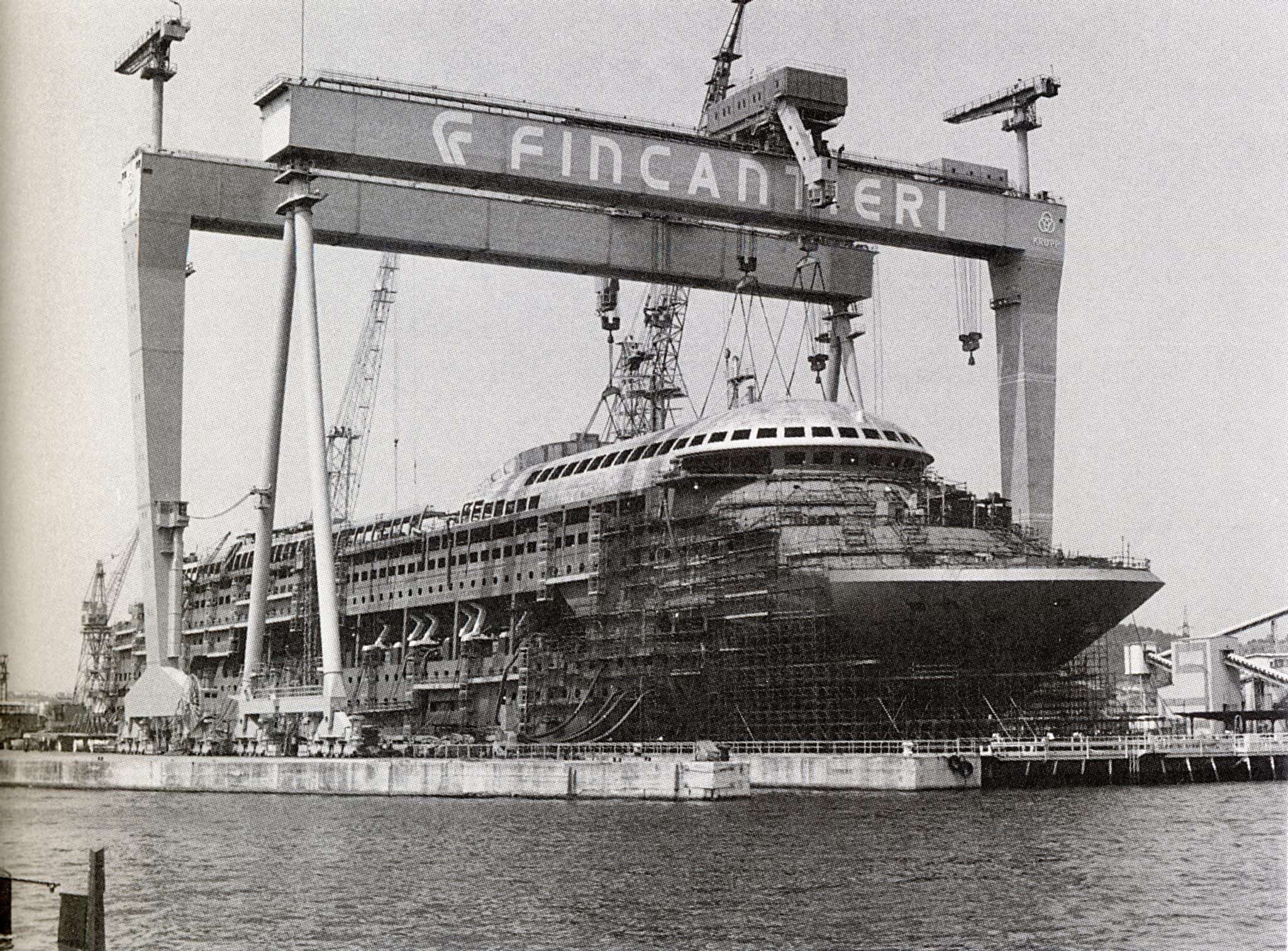 The Crown Princess nearing completion at Fincantieri’s Monfalcone shipyard. Peter Knego collection.