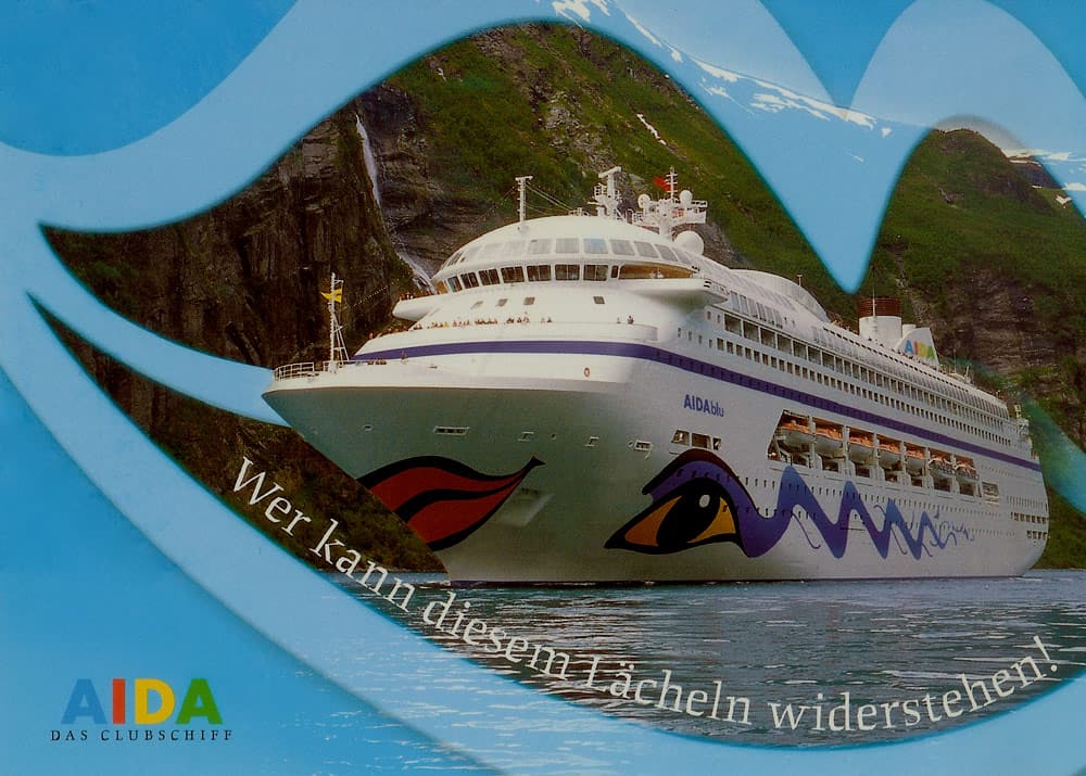 Official AIDA cruises post card of Aidablu. Peter Knego collection.