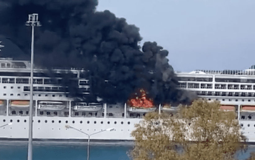 Msc Cruises Ship Catches On Fire In Corfu Greece Video