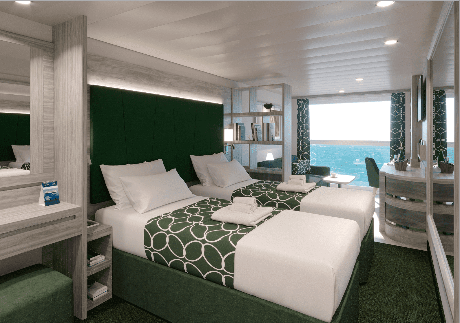 Infinite Ocean view cabins with a panoramic sliding window