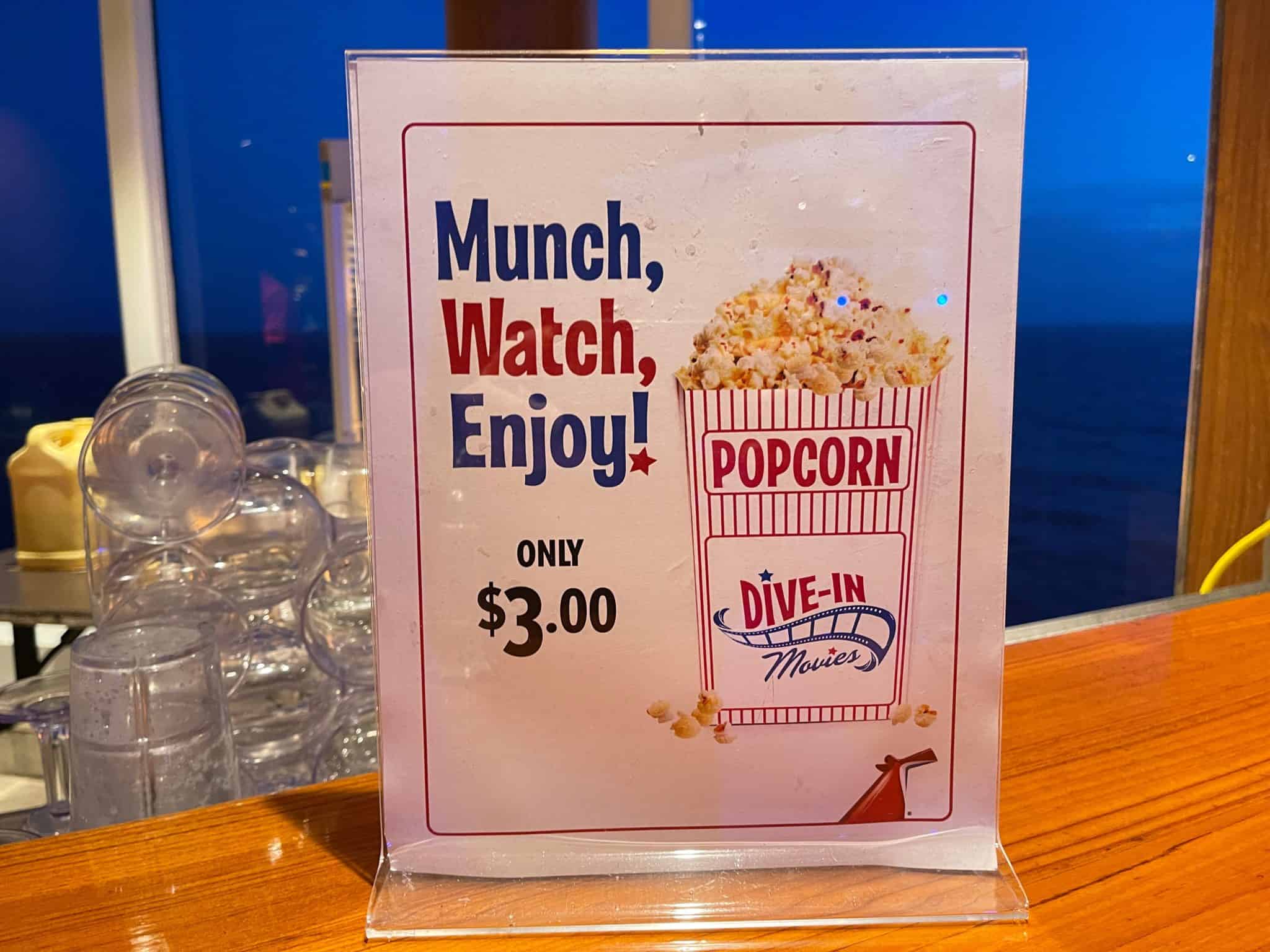 carnival cruise line popcorn price