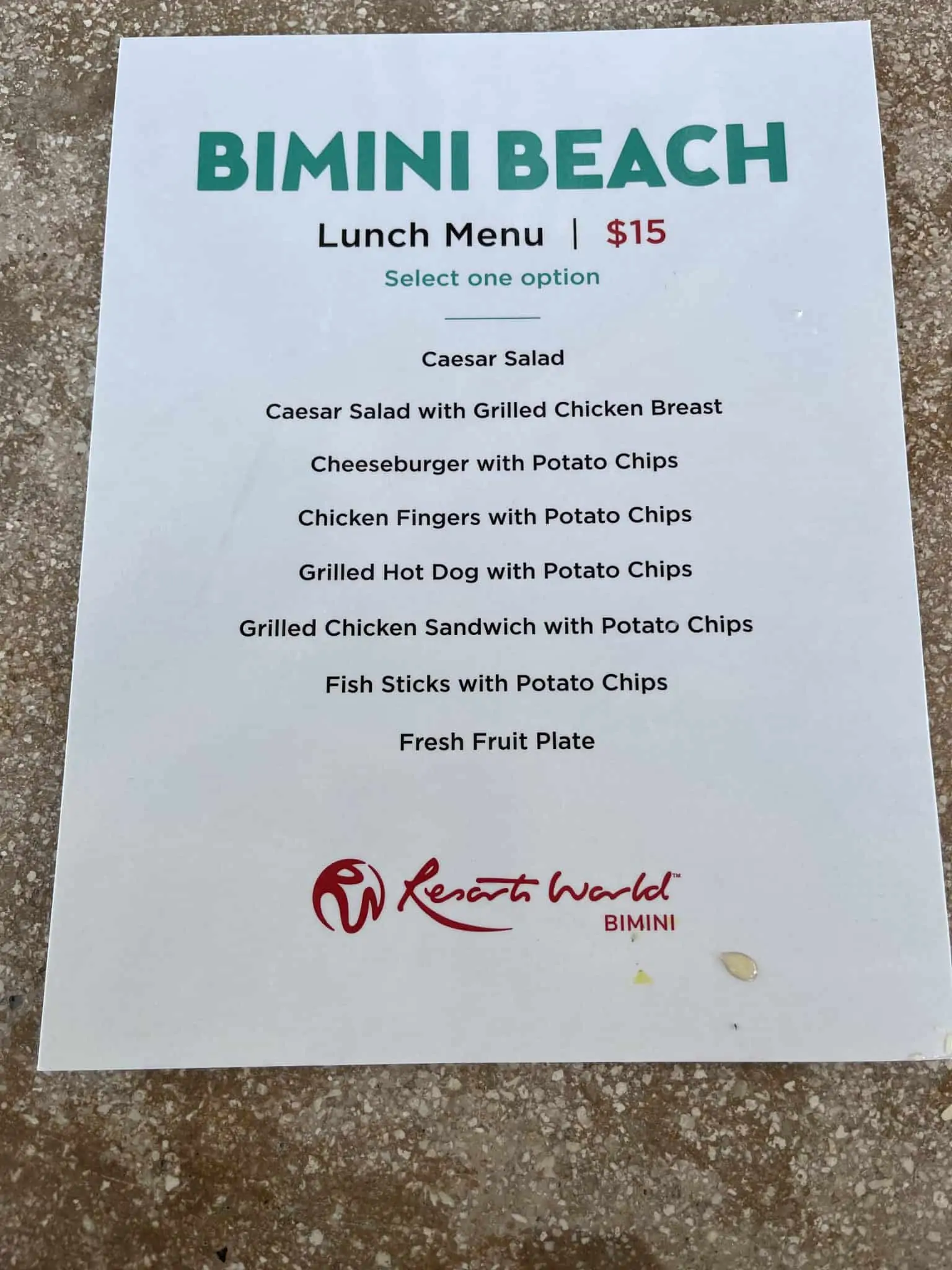 bimini beach club lunch menu