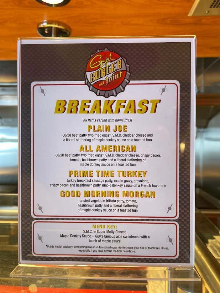 Mardi Gras maiden voyage guy's breakfast menu