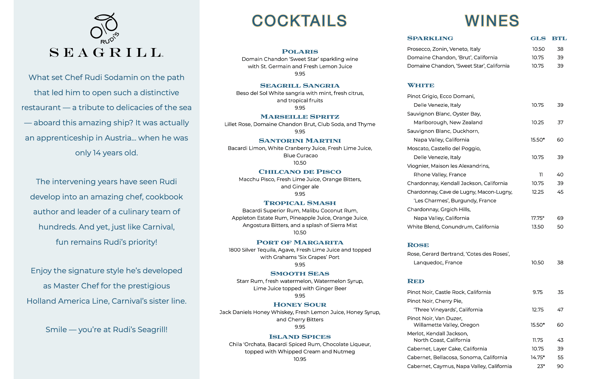 rudi's seagrill cocktails wine menu