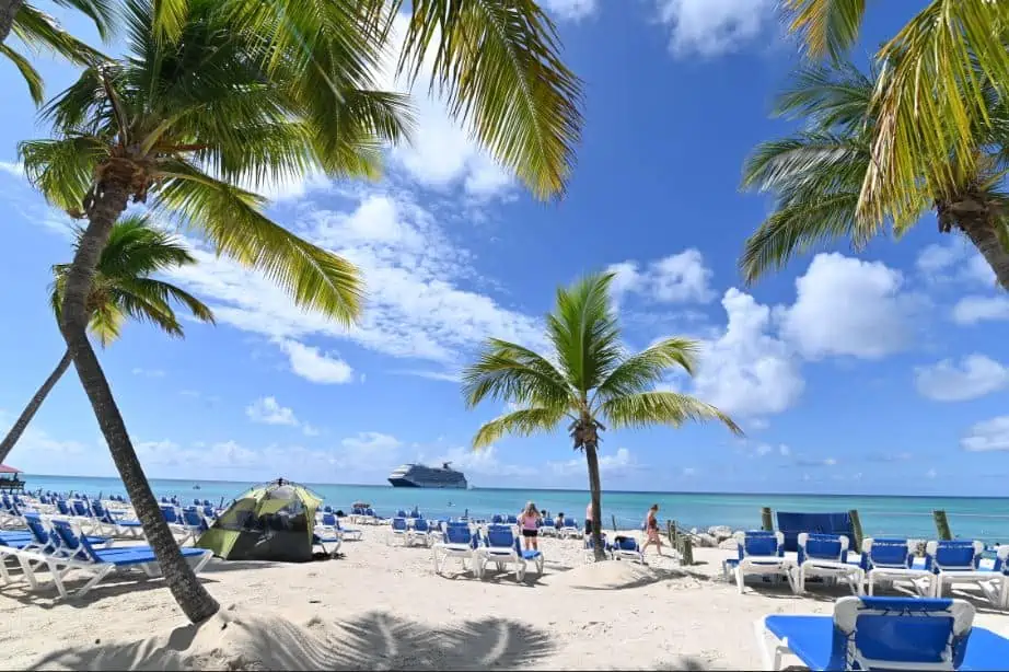 Carnival Magic anchored off the coast of Princess Cays, Private Island