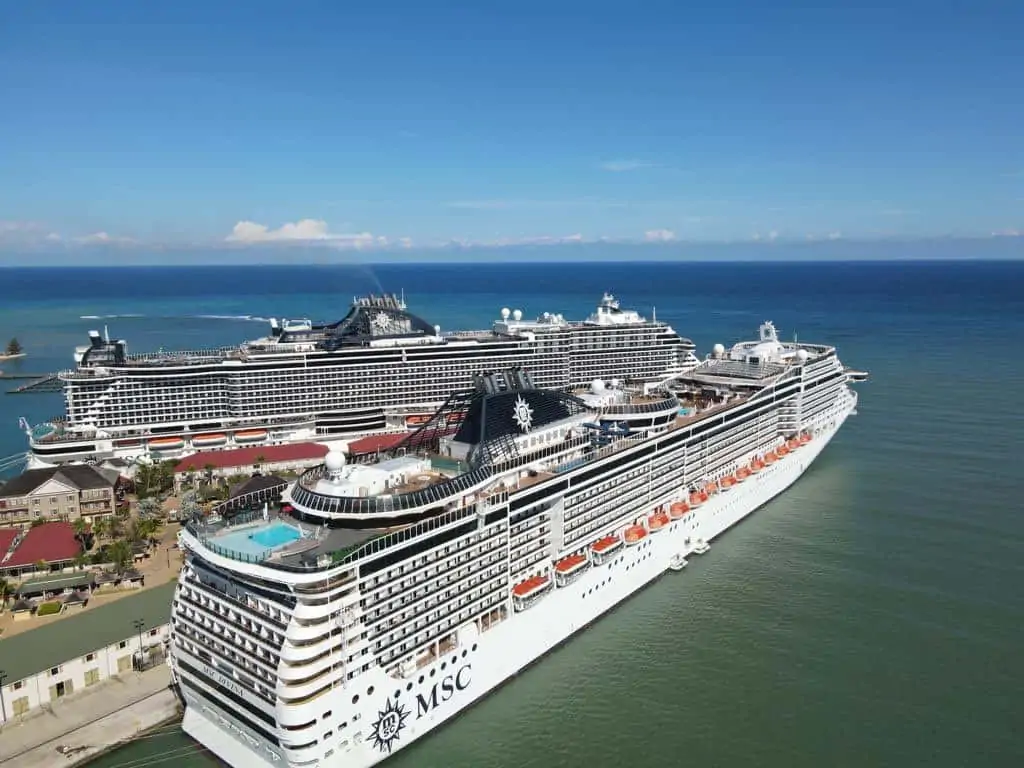 MSC Seashore and MSC Divina docked in Montego Bay, Jamaica (Photo courtesy of the Port Authority of Jamaica on Twitter)