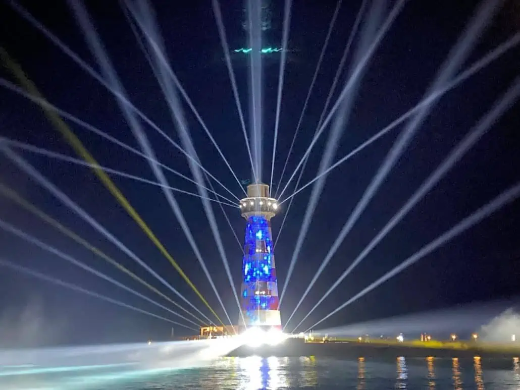 Ocean cay lighthouse at night