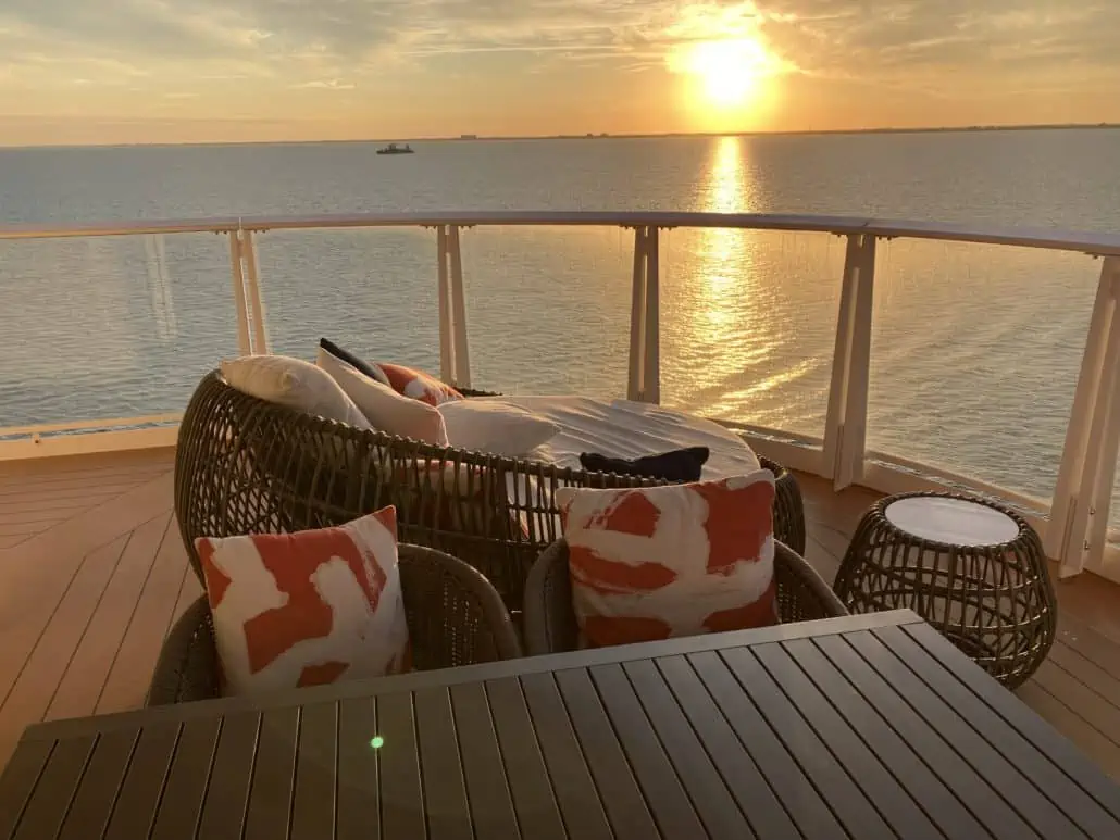 circular daybed on the balcony