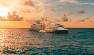 Exterior view of Celebrity Ascent during sunset