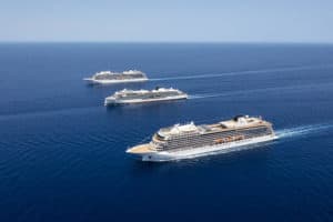 Aerial view of three Viking Ocean ships