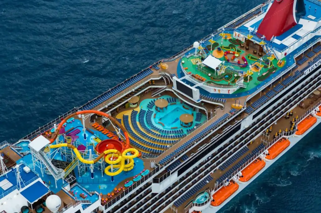 Aerial view of Carnival Breeze's upper deck