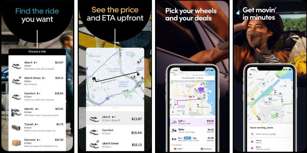 uber and lyft app screenshots