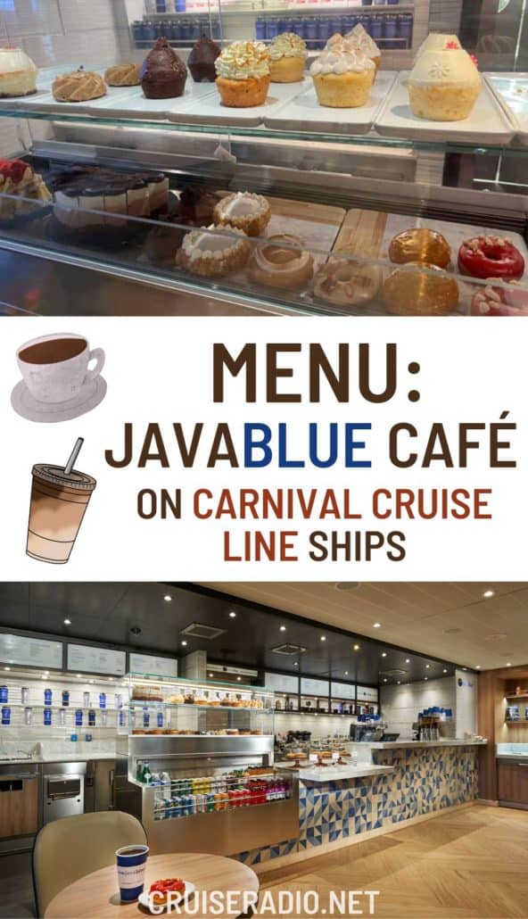 JavaBlue Cafe Coffee Shop On Carnival Cruise Line MENU 