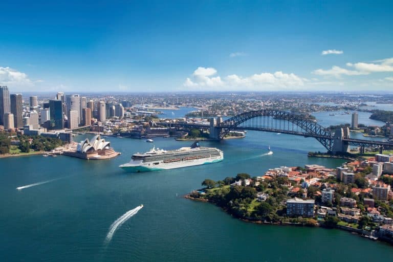 Aerial view of Harbour Bridge and Opera House