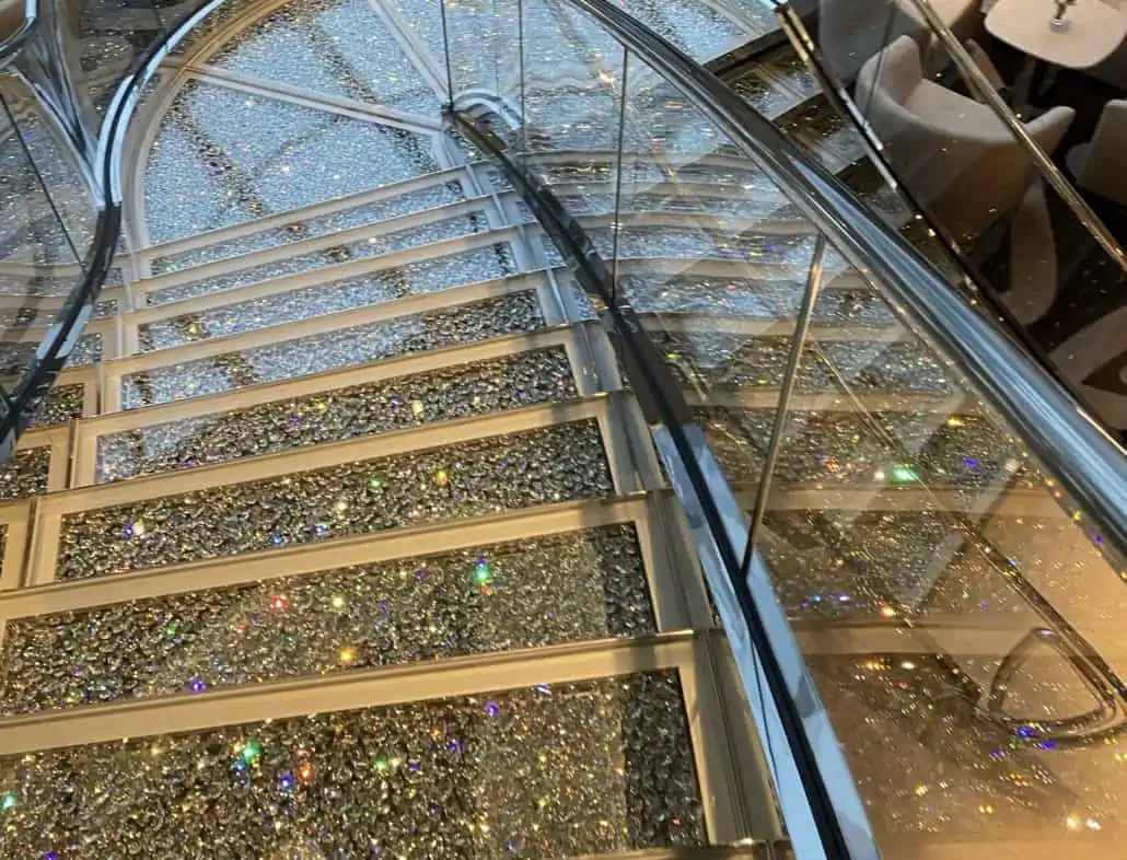 A Swarovski crystal staircase in the MSC Yacht Club area