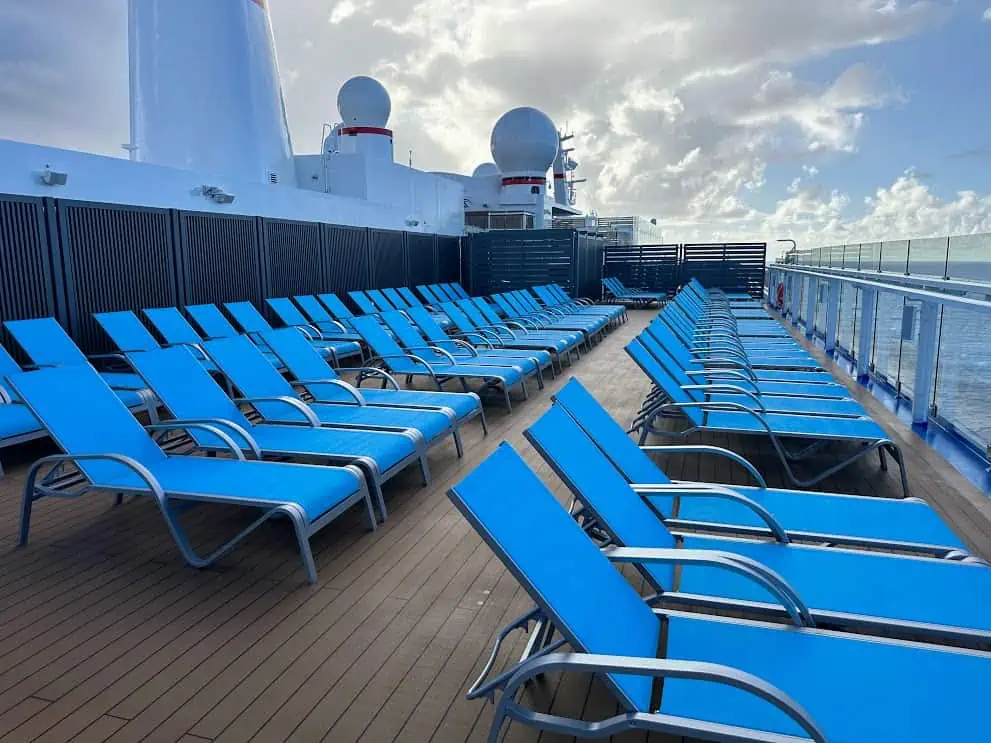 empty comfortable loungers on Deck 18