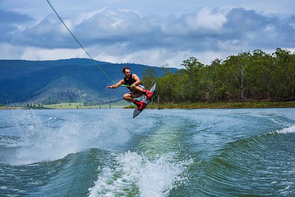 A man wakeboarding during daytime 