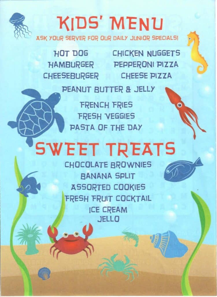 Carnival Cruise Line Kids Menu