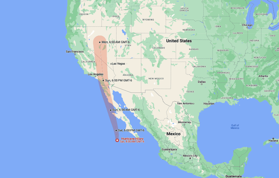 path of hurricane hilary