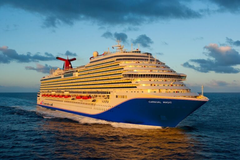 A large Carnival ship in the ocean near Jamaica.