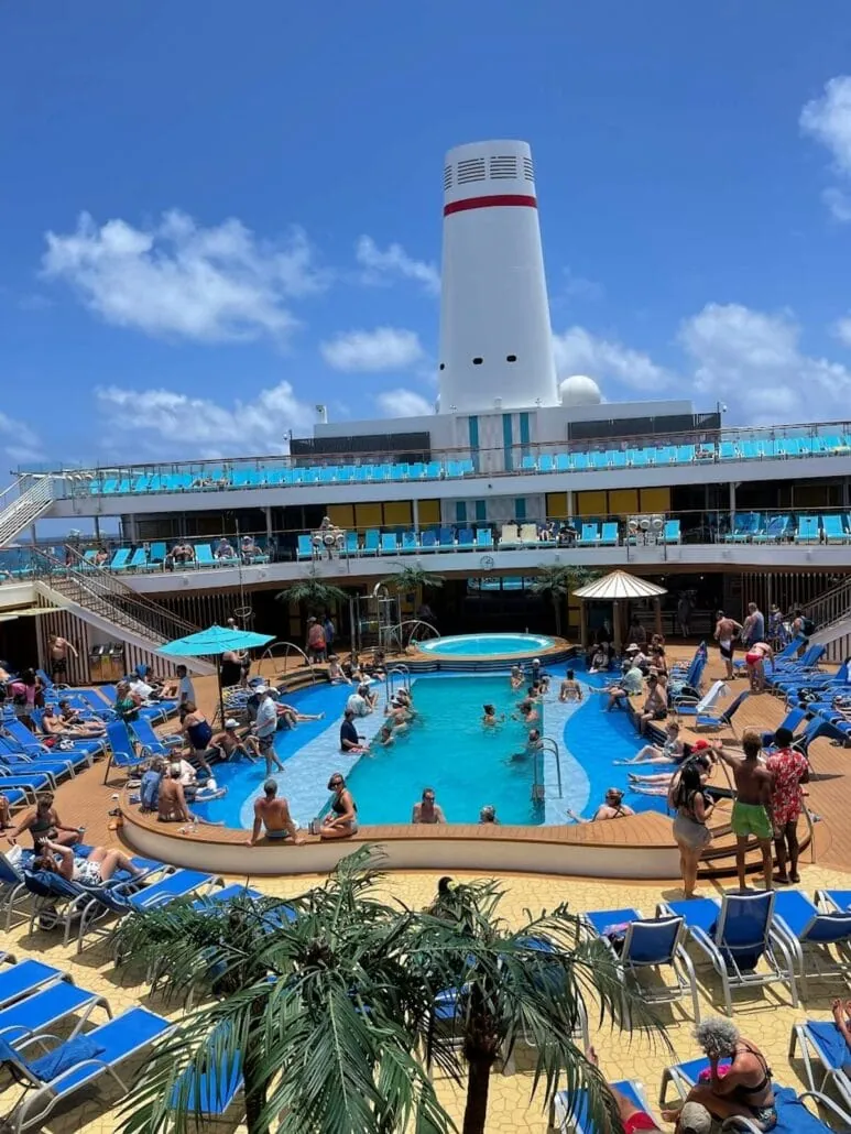 The pool area on a cruise ship.