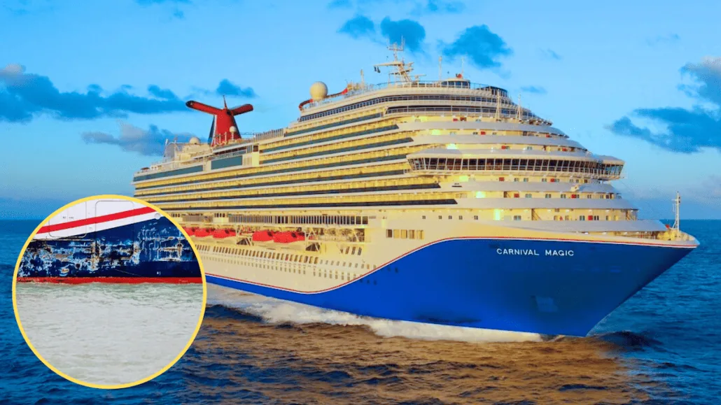 A Carnival cruise ship is in the water next to a boat.
Keywords: Ship, Carnival